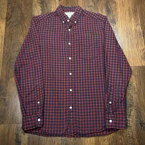 Mens H&M Long Sleeve Button Up Plaid Dress Shirt Size Medium Small Red Blue